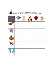 English worksheet: Halloween Activity for 5 senses