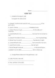 English worksheet: Verb Test simple present, simple past and future