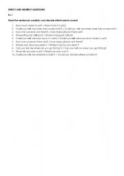 English worksheet: Direct & Indirect questions - exercise 