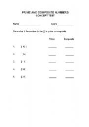 English Worksheet: Prime and Composite numbers 