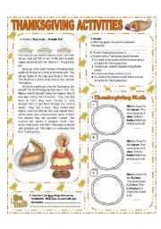 NOVEMBER THEME:THANKSGIVING - ACTIVITIES  WITH KEY - (1/3) - ELEMENTARY