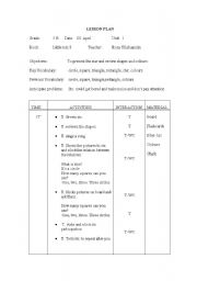 English worksheet: lesson plan about shapes