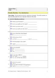 English worksheet: Class Introductions