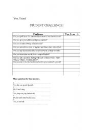 English Worksheet: yes, I can