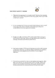 English Worksheet: Discussion Questions about TV Programmes