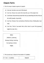 English Worksheet: Cinquain poetry