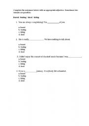 English worksheet: Boring or bored? Tiring or tired?