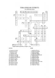 English Worksheet: Nationalities, crossword puzzle