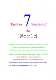 English worksheet: New 7 wonders