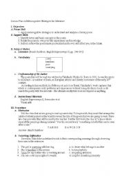 English Worksheet: Metacognitive Strategies for Literature