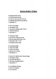 English Worksheet: Staying Healthy Riddles