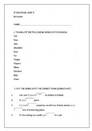 English Worksheet: animals and past to be