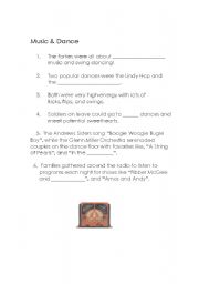 English Worksheet: 1940s Music and Dance 