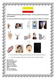 English Worksheet: Gestures and Body Language
