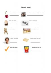 English worksheet: phonics-ch sound-match pictures and segmentation