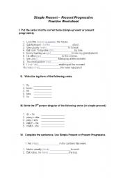 English worksheet: Simple Present vs. Present Progressive