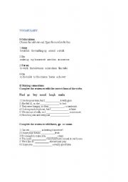 English Worksheet: Vocabulary + Grammar sheet