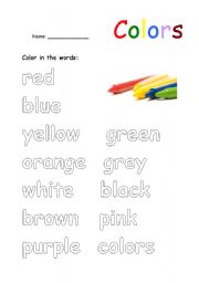 English Worksheet: color in the color words