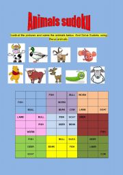 English Worksheet: Animals Sudoku
