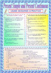 English Worksheet: Present Simple & Present Continuous Usage Guidelines and Practice 