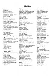Clothing vocabulary list for the upper-intermediate to advanced students -  ESL worksheet by vadimzj