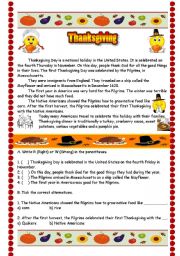 Thanksgiving origin - Reading and Comprehension