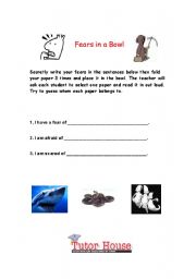 English worksheet: Fears in a Bowl