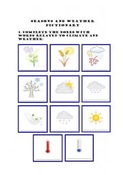 English Worksheet: Seasons and Weather Pictionary