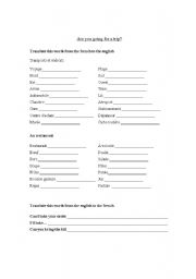 English worksheet: for a trip