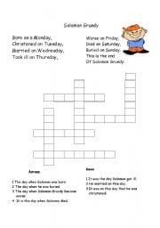 Days of the week crossword puzzle ESL worksheet by btlc