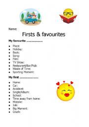 English Worksheet: Firsts and Favourites - Making individual and class profile