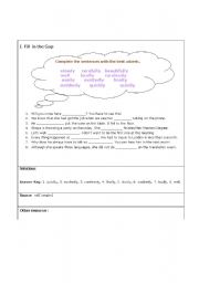 English worksheet: adverbs for grade 5