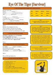 English Worksheet: SONG!!! Eye Of The Tiger [Survivor] - Printer-friendly version included