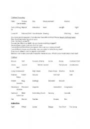 English worksheet: Shopping and CLothing Vocabulary, use of should, could and would