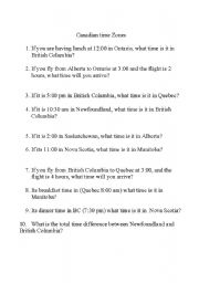 English worksheet: Canadian Time Zones
