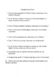 English Worksheet: Canadian Time Zones