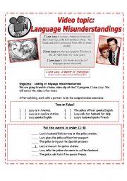Youtube:  Language Misunderstandings: I Love Lucy [2 pages w/ exercises & discussion questions]