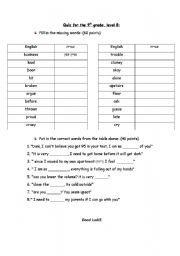 English worksheet: test- vocabulary