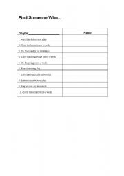English Worksheet: Game: Look for someone who....