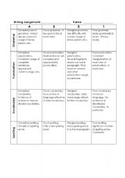 English Worksheet: Writing Assignment Assessment Sheet