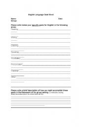English Worksheet: Student Goal Sheet