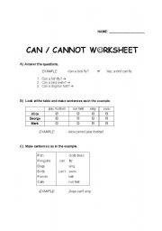 English worksheet: can / cannot