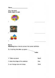 English Worksheet: solid, liquid and gas