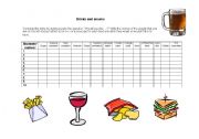 English worksheet: Drinks and snacks