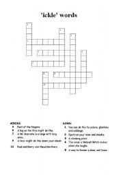 English worksheets: Crossword of words that contain the suffix ´ickle´