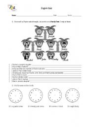 English Worksheet: Telling Time and Family - 3 pages