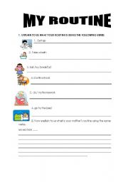 English Worksheet: describe your routine and then tell us about your mothers routine