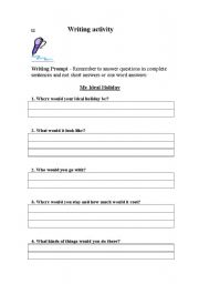 English worksheet: Writing Activity - Holidays