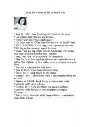 English worksheet: Biography facts for Ann Frank