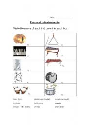 English worksheet: Percussion Instruments